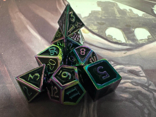 Assassin's Rainbow Black Metal 7 Polyhedral Dice Set