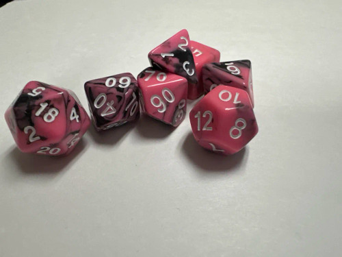 Runefused 7 Piece Acrylic Dice Set - Pink & Black