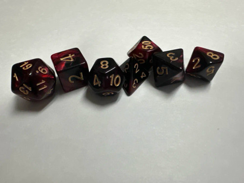 Runefused 7 Piece Acrylic Dice Set – Black & Dark Red