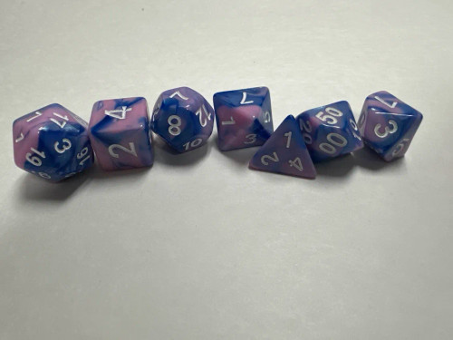 Runefused 7 Piece Acrylic Dice Set – Pink & Blue
