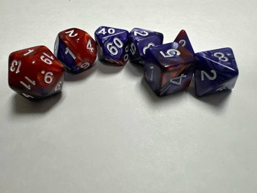 Runefused 7 Piece Acrylic Dice Set – Purple & Brown