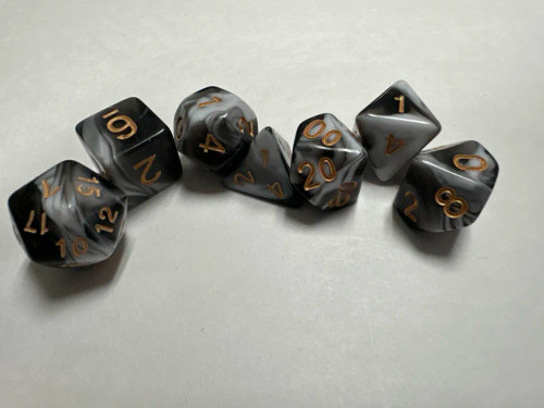 Runefused 7 Piece Acrylic Dice Set – Black & White