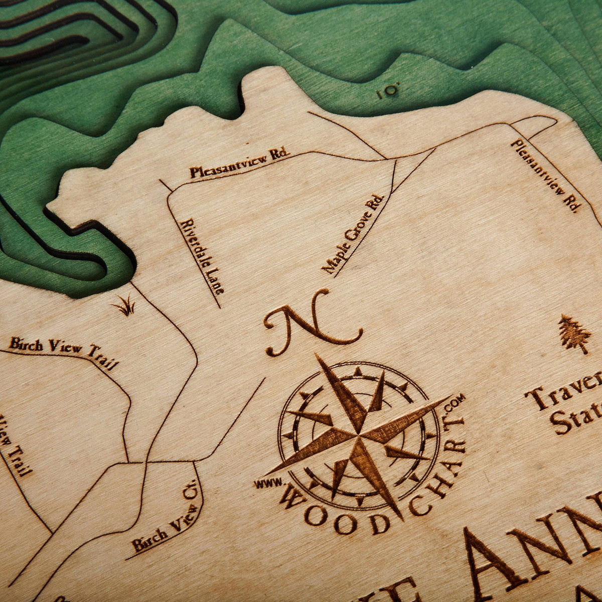 Lake Ann Wooden Map Art Topographic 3D Chart