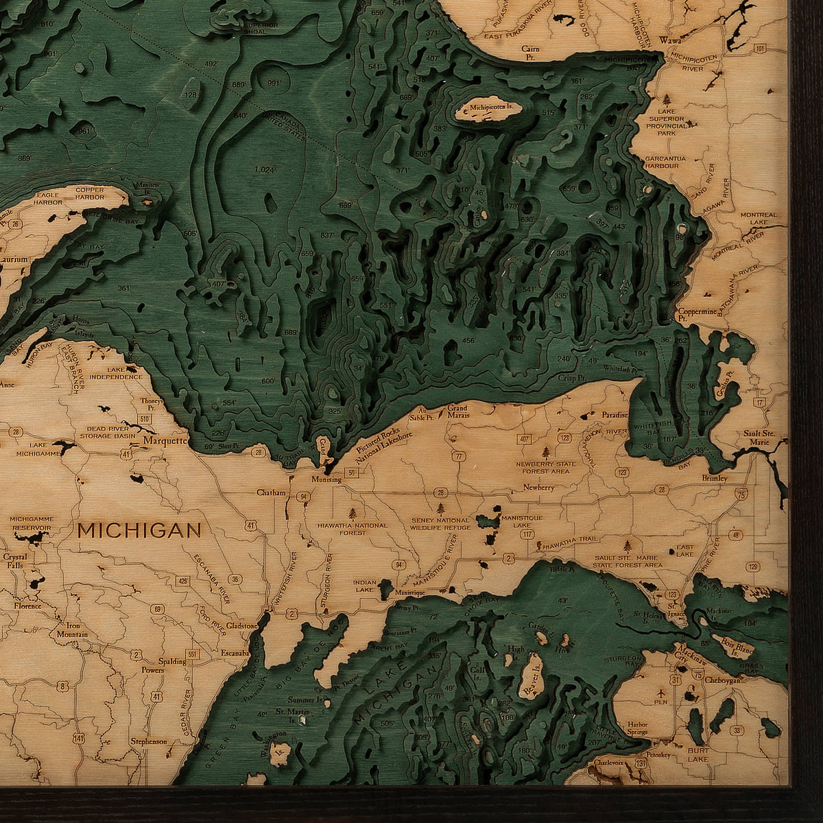 Lake Superior Wooden Map Art | Topographic 3D Chart