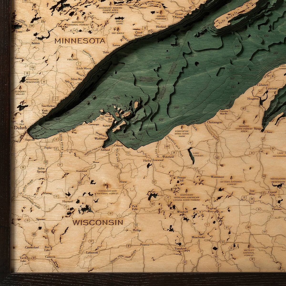 Lake Superior Wooden Map Art | Topographic 3D Chart