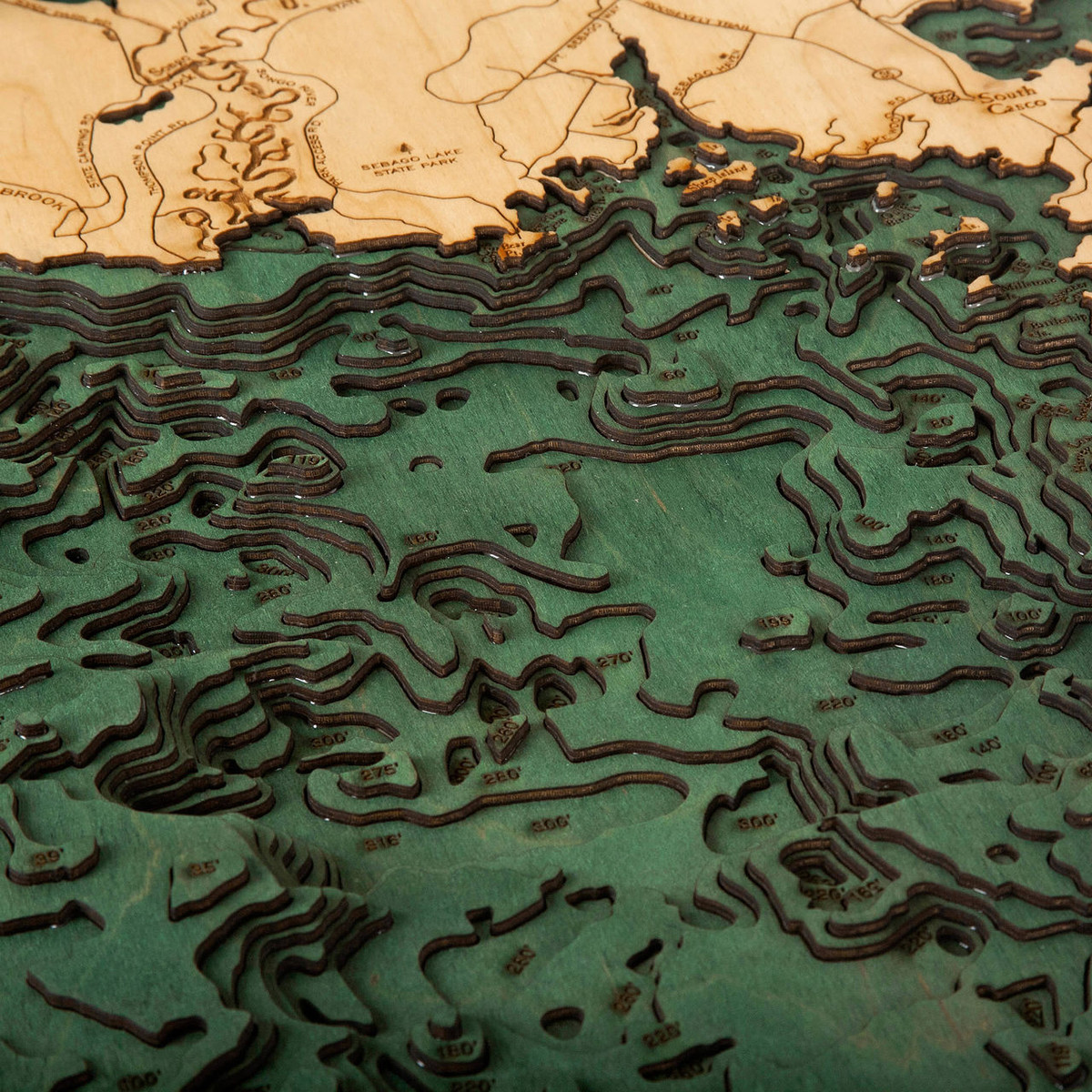 Sebago Lake Wooden Map Art Topographic 3D Chart