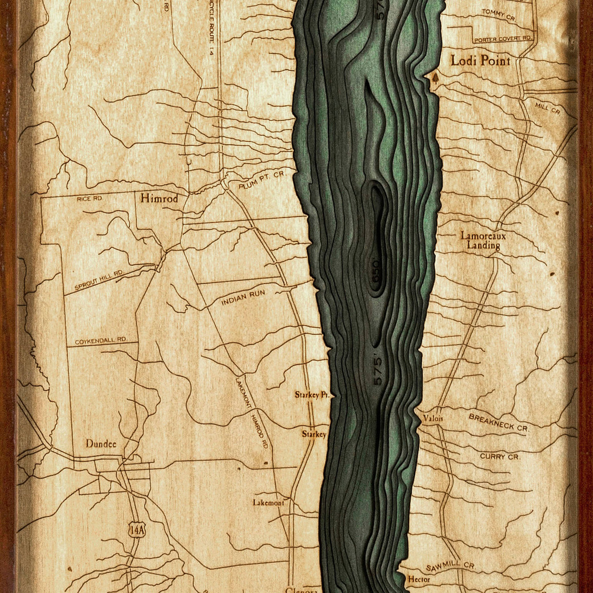 Seneca Lake Wooden Map Art Topographic 3D Chart