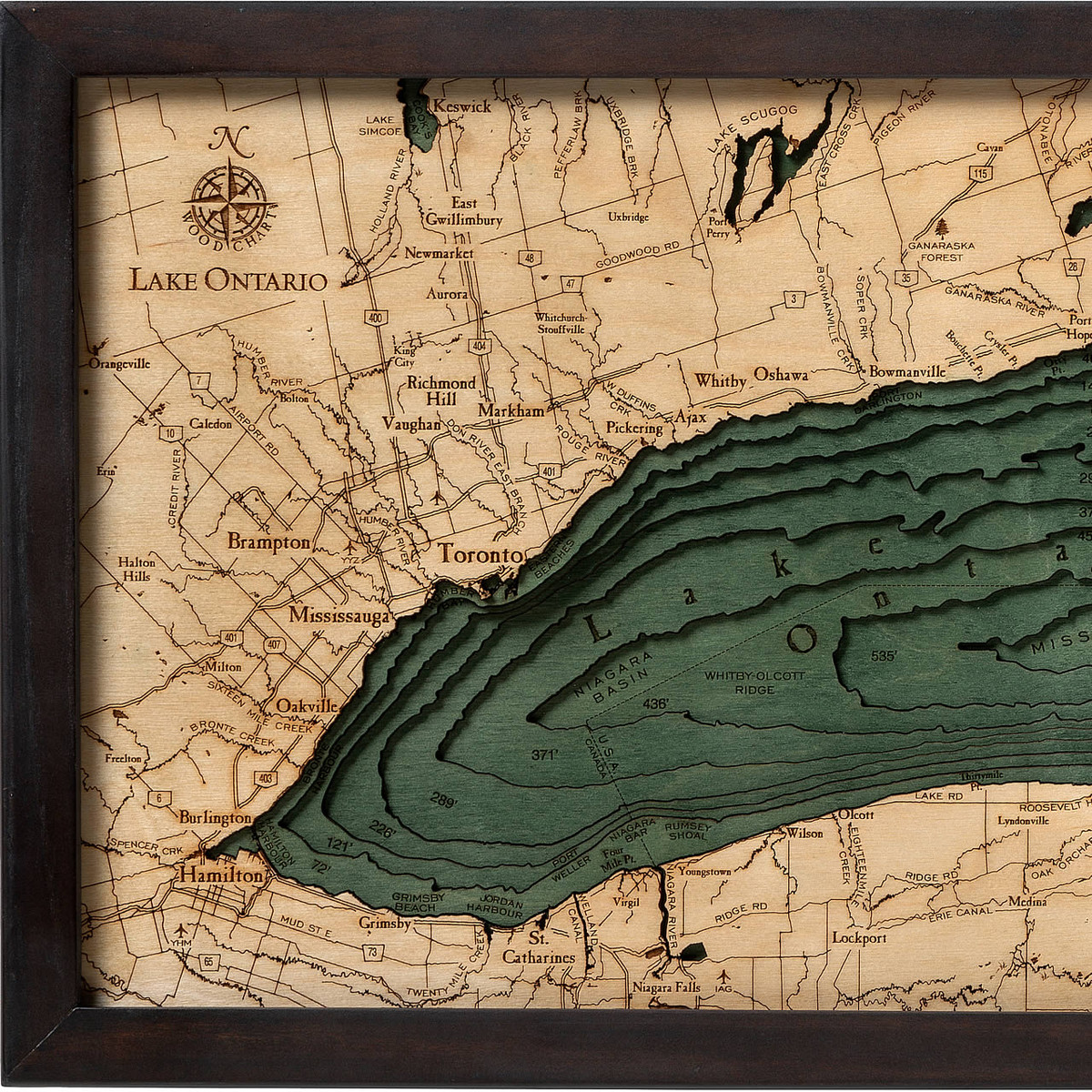 Lake Ontario Wooden Map Art Topographic 3d Chart