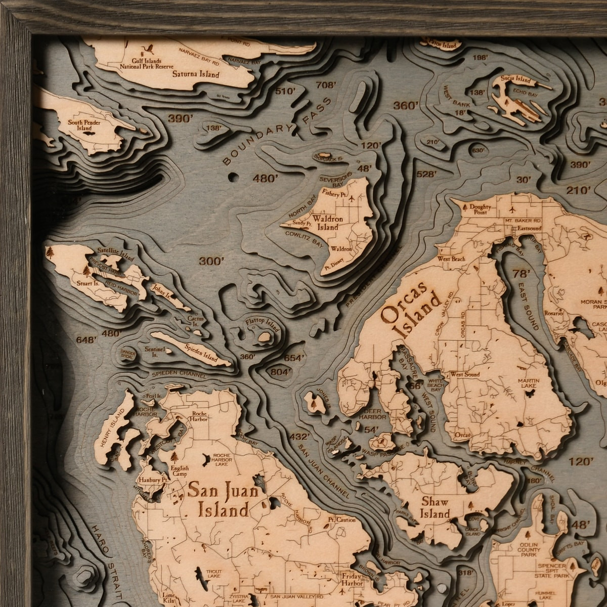 San Juan Islands, Washington 3-D Nautical Wood Chart, Large, 24.5 x 3 –  WoodChart