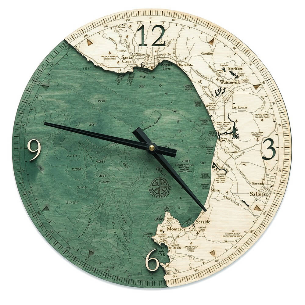 Monterey Bay Nautical Wood Wall Clock Nautical 3D Chart