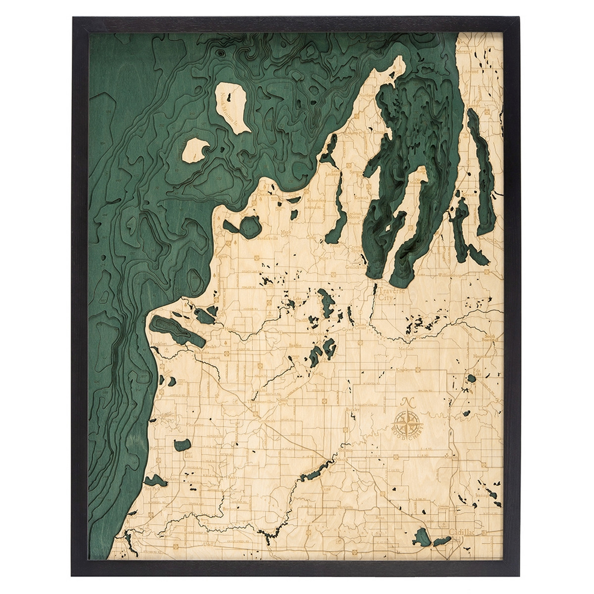 Michigan Route M22 Wooden Map Art Topographic 3D Chart
