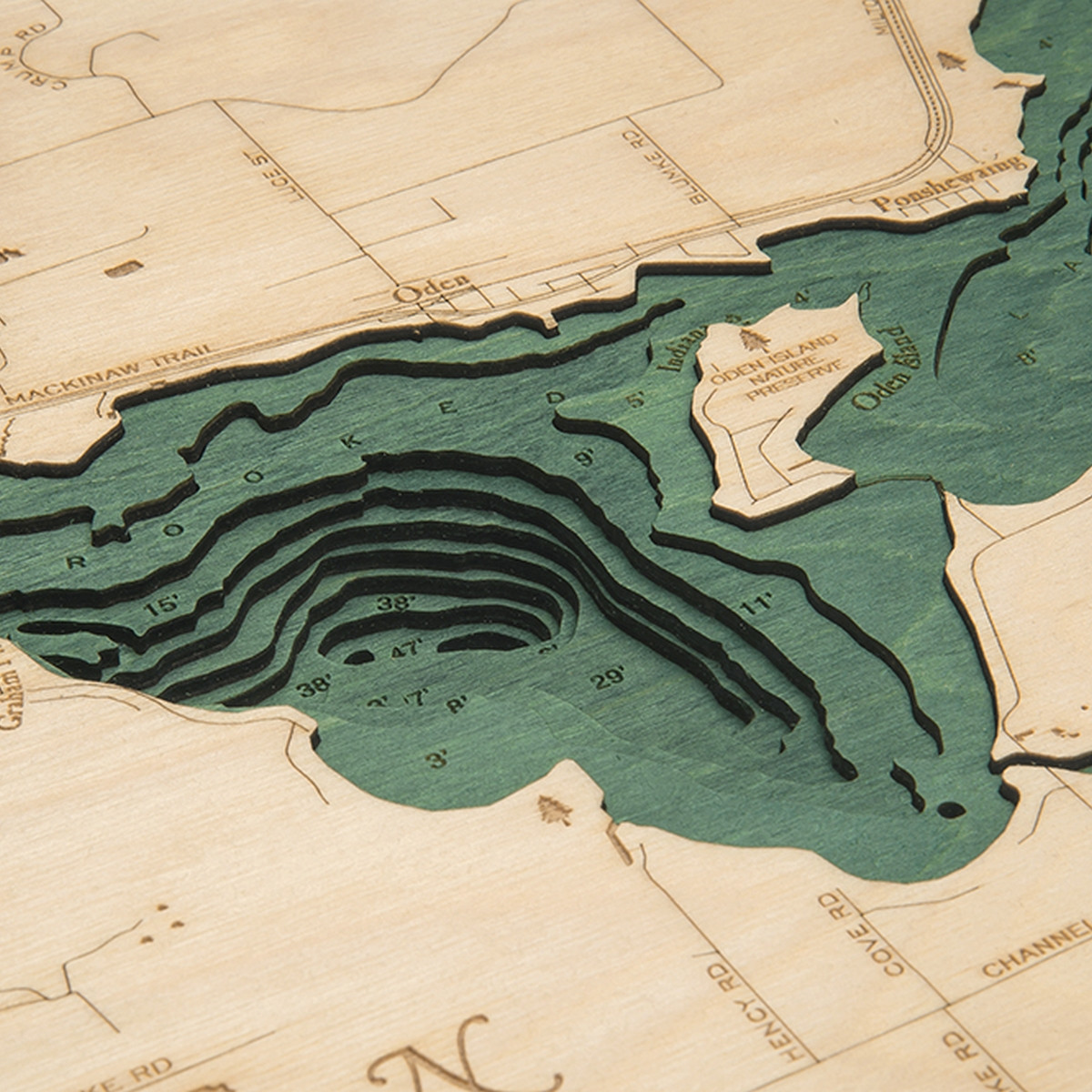 Crooked Lake Wooden Map Art Topographic Chart