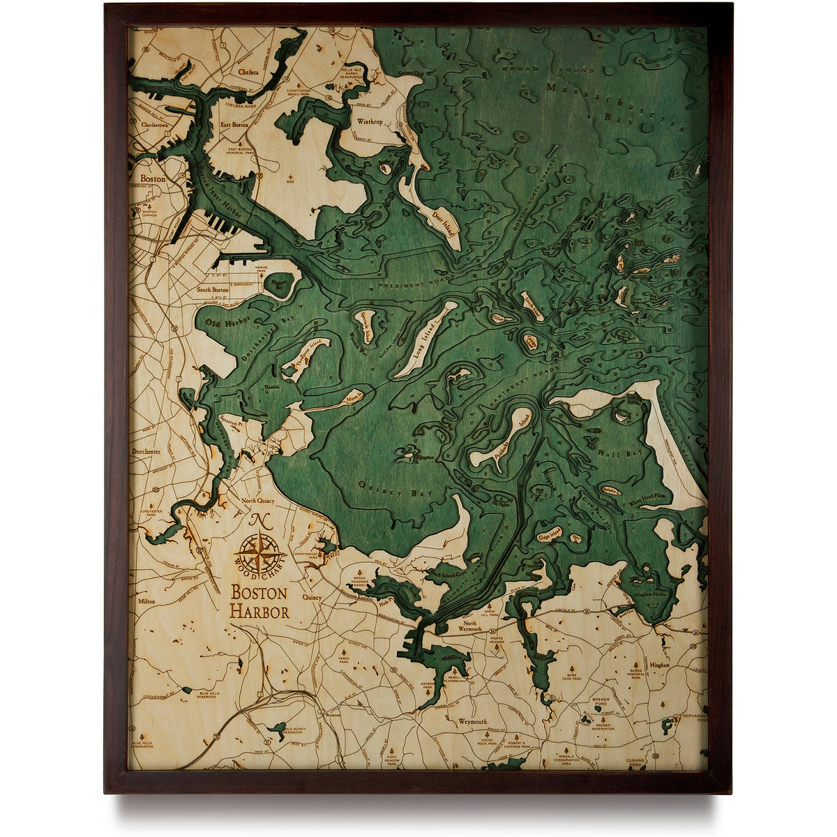 Boston Harbor Wooden Map Art Topographic 3D Chart
