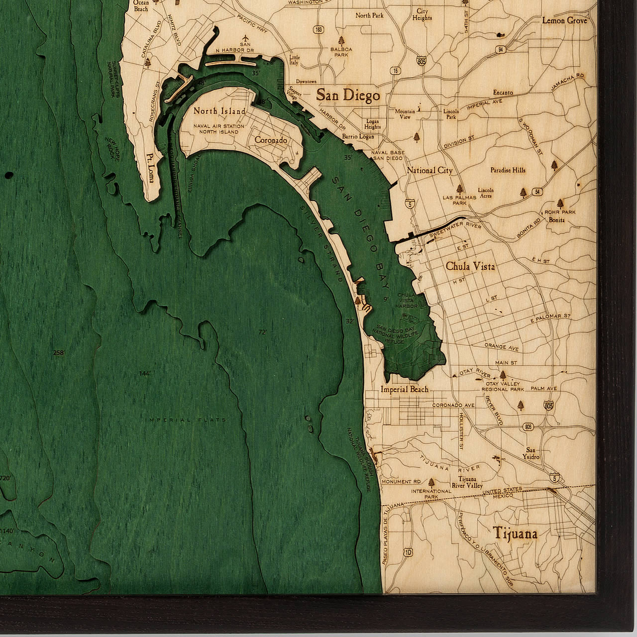 San Diego Wooden Map Art | Topographic 3D Chart