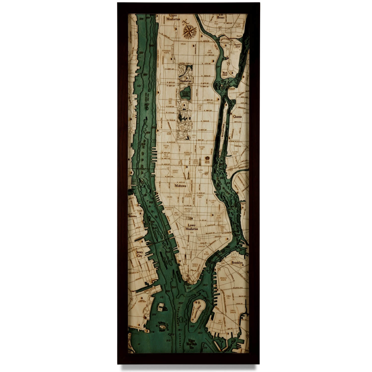 Manhattan NYC Wooden Map Art | Topographic 3D Chart