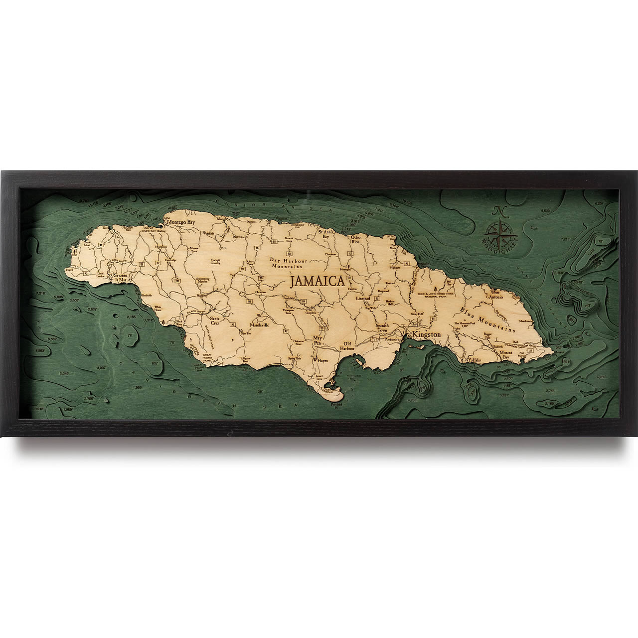 Jamaica Wooden Map Art | Topographic 3D Chart
