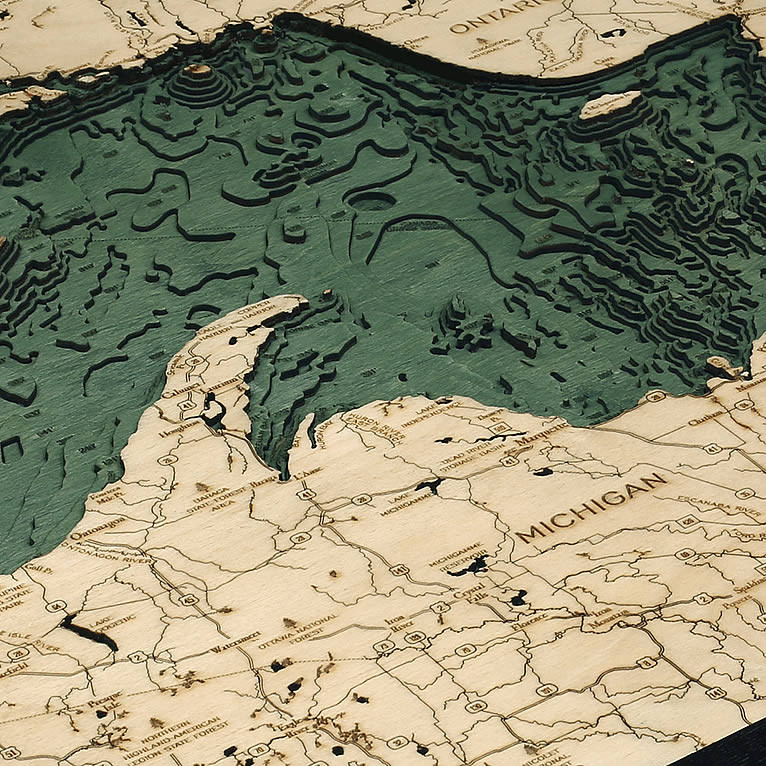 Lake Superior Wooden Map Art | Topographic 3D Chart