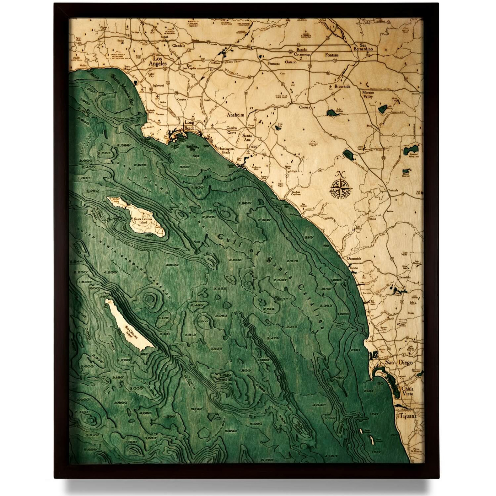 Los Angeles to San Diego Wooden Map Art | Topographic 3D Chart