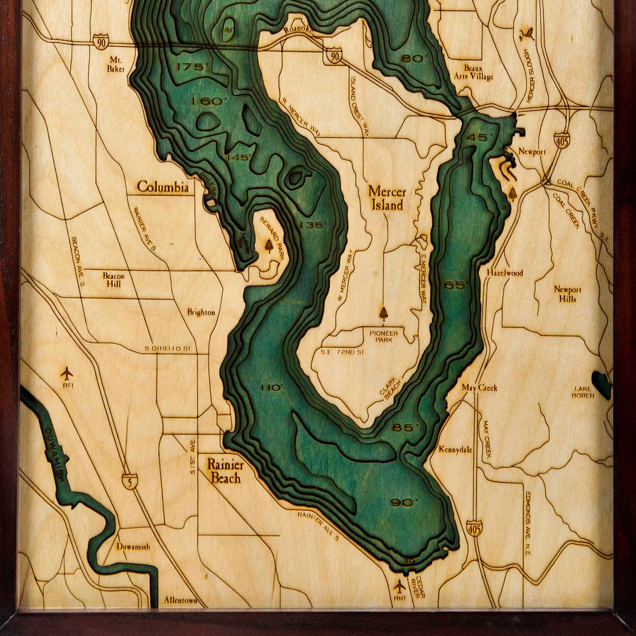 Lake Washington Wooden Map Art Topographic 3D Chart
