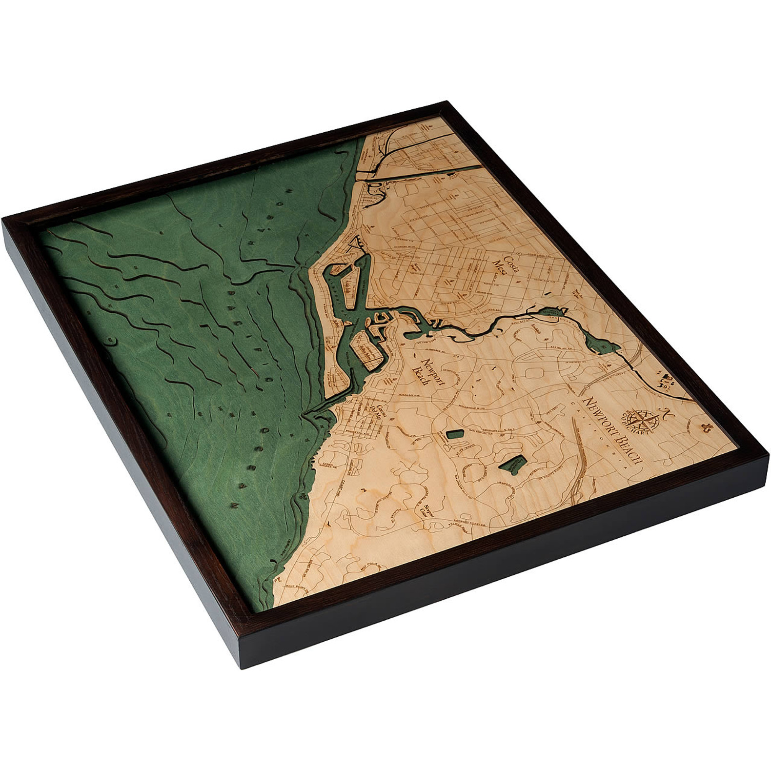 Newport Beach, CA Nautical Decor | Framed Wooden Map, 8 x 10