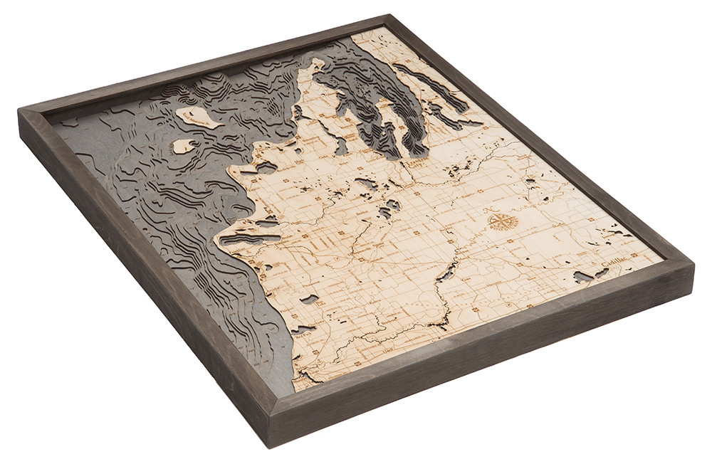 Michigan Route M22 Grey Frame by Woodcharts Nautical Wood Maps