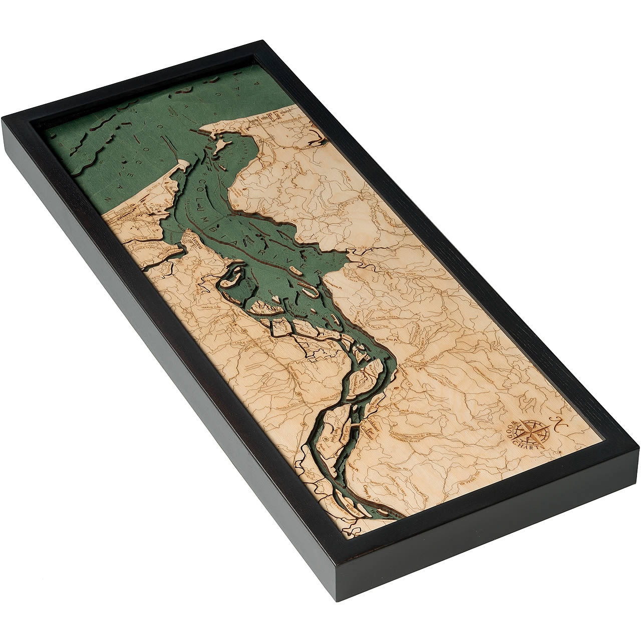 Columbia River Mouth Wooden Map Art | Topographic 3D Chart