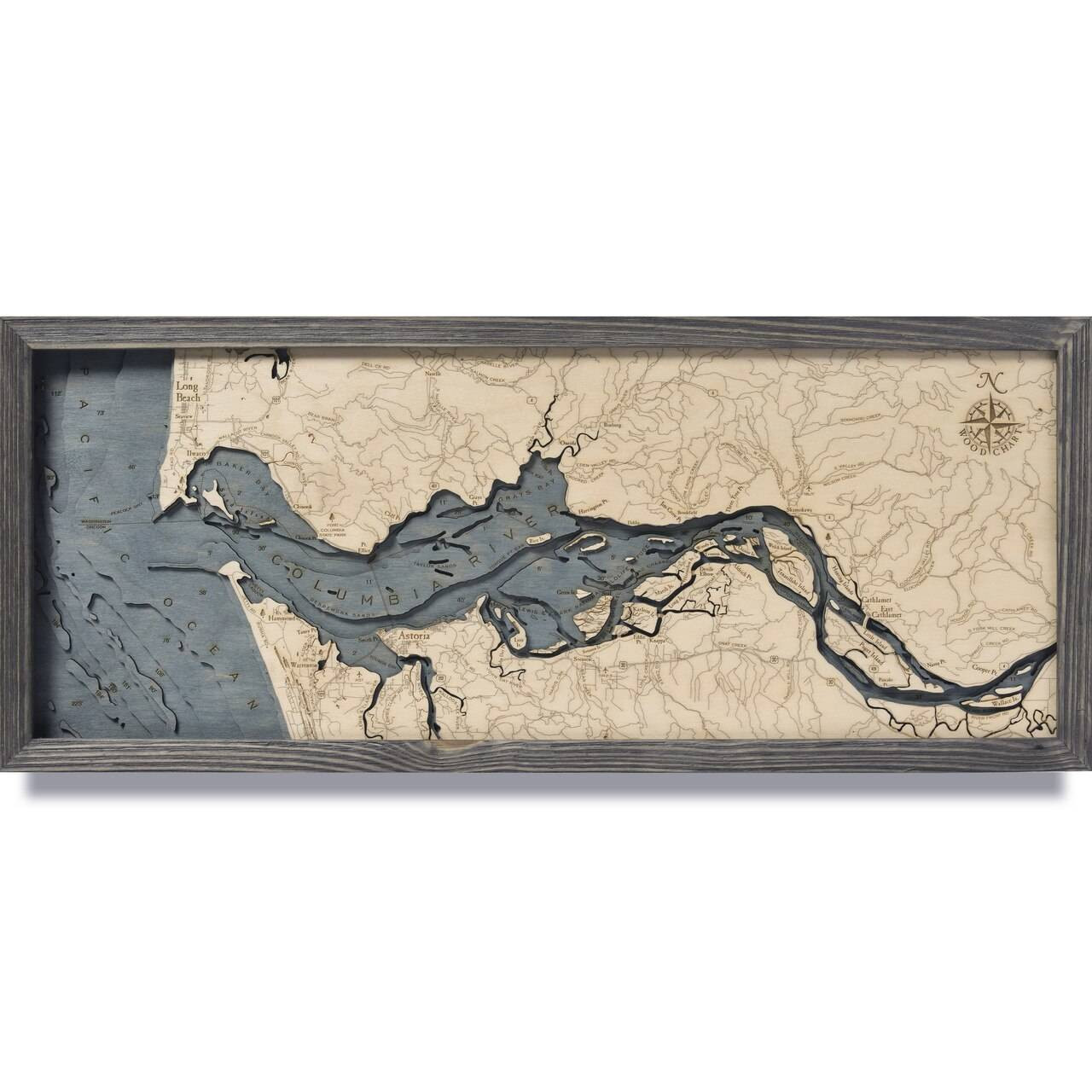 Columbia River Mouth Wooden Map Art | Topographic 3D Chart