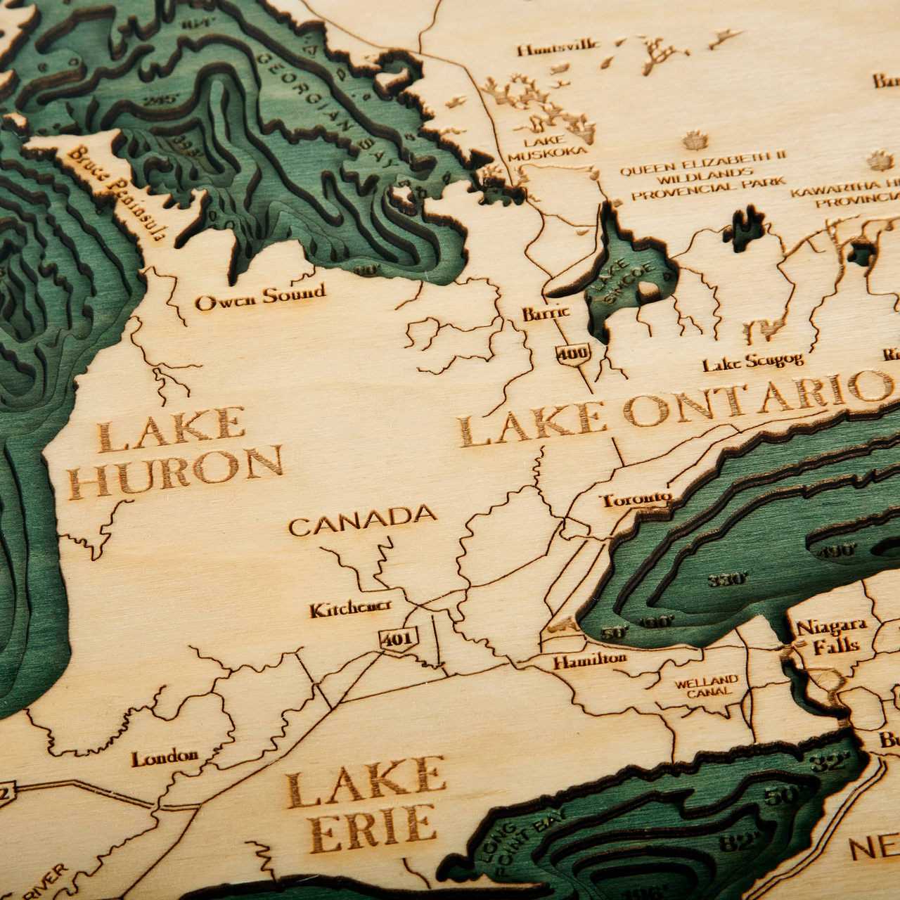 The Great Lakes Wooden Map Art | Topographic 3D Chart
