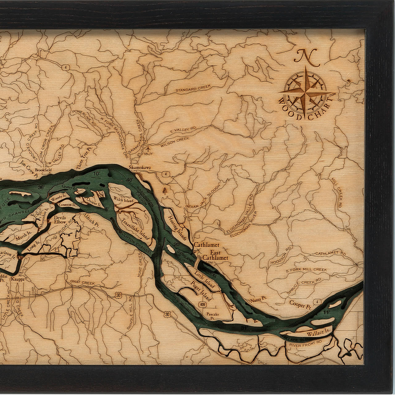 Columbia River Mouth Wooden Map Art | Topographic 3D Chart