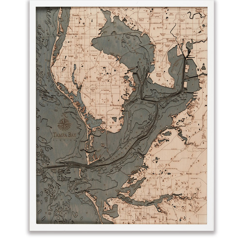 Nautical Wood Maps Tampa Bay - White Frame Nautical Wood Maps Tampa Bay - White Frame