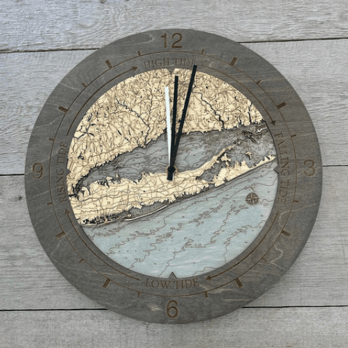 Nautical Wood Maps Long Island Tide & Time Clock