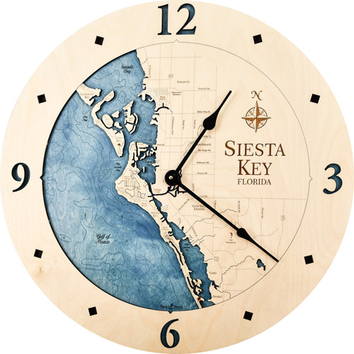 Siesta Key Nautical Topographic Wood Clock - Customizable