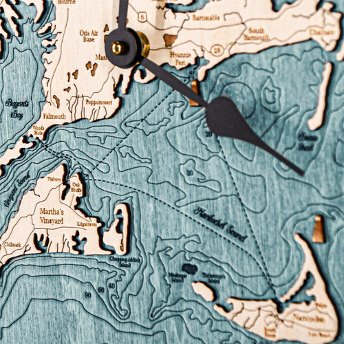 Cape Cod Nautical Topographic Wood Clock - Customizable Cape Cod Nautical Topographic Wood Clock - Customizable