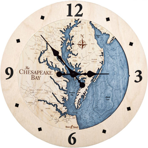 Chesapeake Bay Nautical Topographic Wood Clock - Customizable Chesapeake Bay Nautical Topographic Wood Clock - Customizable
