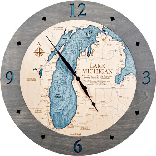 Lake Michigan Nautical Wood Topographic Map - Customizable Lake Michigan Nautical Wood Topographic Map - Customizable
