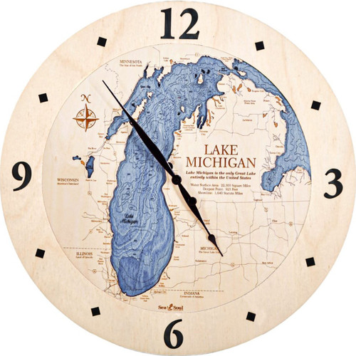 Lake Michigan Nautical Wood Topographic Map - Customizable Lake Michigan Nautical Wood Topographic Map - Customizable