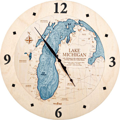 Lake Michigan Nautical Wood Topographic Map - Customizable Lake Michigan Nautical Wood Topographic Map - Customizable