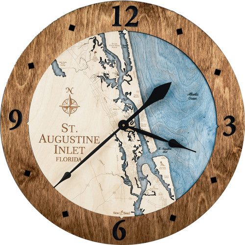 St. Augustine Nautical Topographic Wood Clock - Customizable St. Augustine Nautical Topographic Wood Clock - Customizable