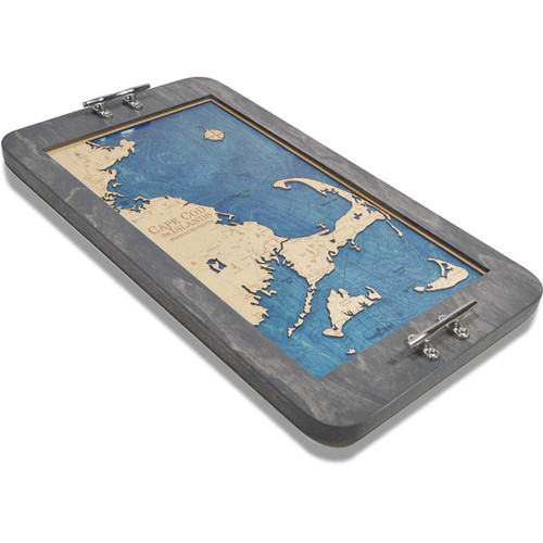Cape Cod Nautical Map Serving Tray with Boat Cleat Handles Cape Cod Nautical Map Serving Tray with Boat Cleat Handles