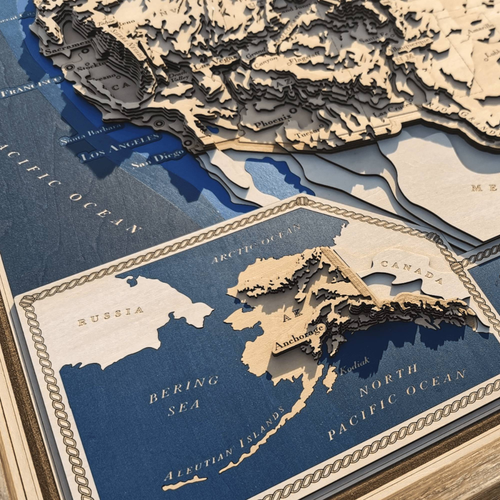 United States 3D Topographic Wood Map