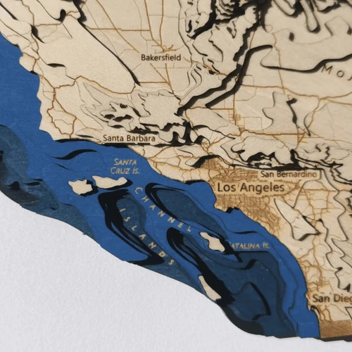 California 3D Topographic Wood Map