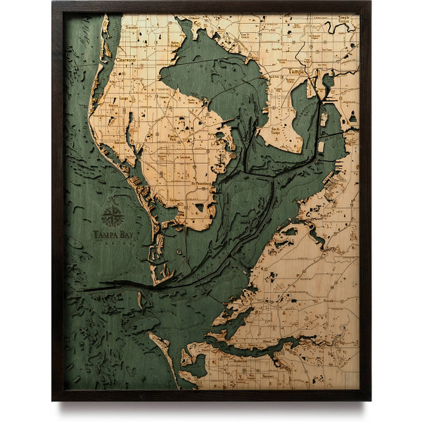 Tampa Bay Wooden Map Art | Topographic 3D Chart