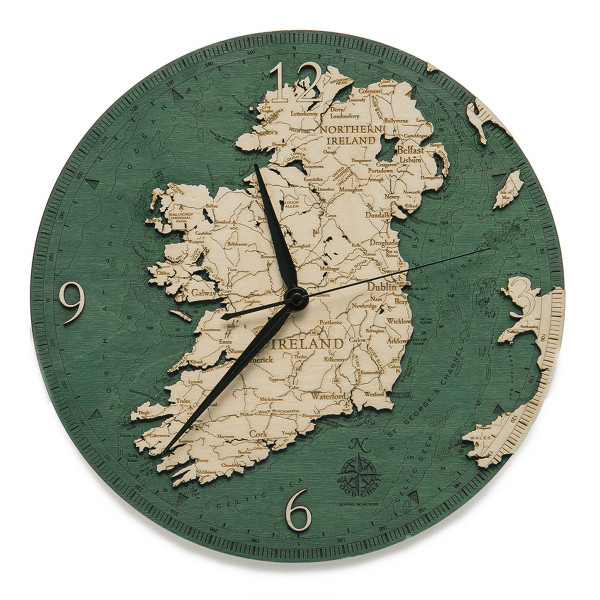 Ireland Wooden Wall Clock Nautical 3D Chart
