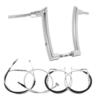 Kit Guidão Mad Dogger Curve Rhino 2” + Cabos Mecânicos sem Acelerador Eletrônico para Harley-Davidson Softail Custom - Inox Polido