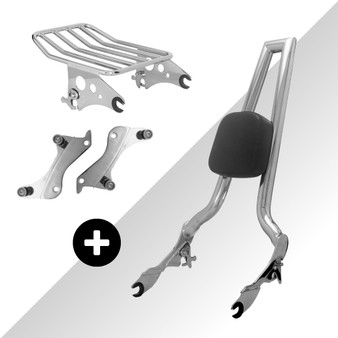 Kit Sissy Bar Square Bone 25" + Dockings + Bagageiro para Harley-Davidson Touring Street Glide - Inox Polido