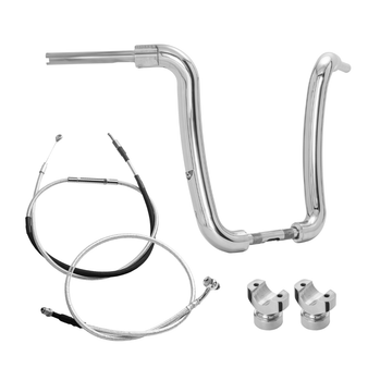 Kit Guidão Ape Curve Rhino 2” + Riser + Cabos Mecânicos com Acelerador Eletrônico para Harley-Davidson Softail Breakout - Inox Polido