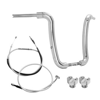 Kit Guidão Ape Curve Rhino 2” + Riser + Cabos Mecânicos com Acelerador Eletrônico para Harley-Davidson Softail Deluxe - Inox Polido