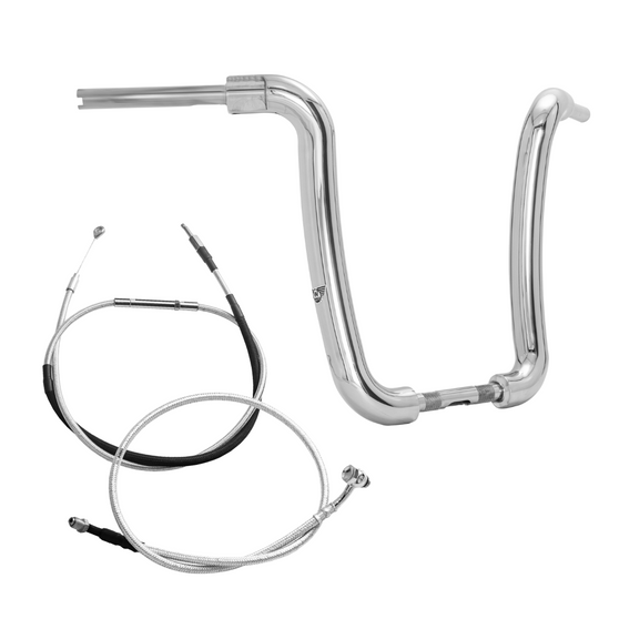 Kit Guidão Ape Curve Rhino 2” + Cabos Mecânicos com Acelerador Eletrônico para Harley-Davidson Softail Low Rider S - Inox Polido