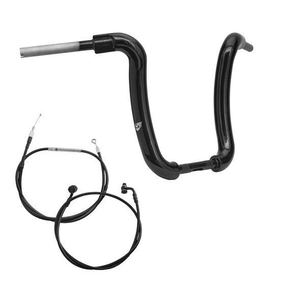 Kit Guidão Ape Curve Rhino 2” + Cabos Mecânicos com Acelerador Eletrônico para Harley-Davidson Softail Low Rider S - Preto