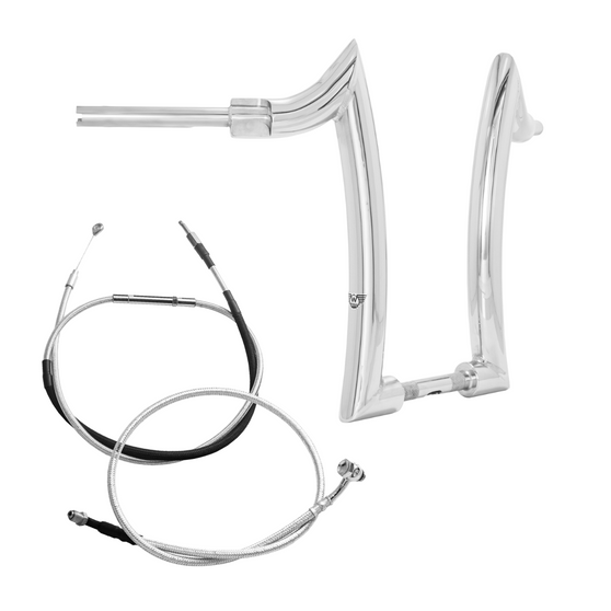 Kit Guidão Diablo Rhino 2” + Cabos Mecânicos com Acelerador Eletrônico para Harley-Davidson Softail Street Bob - Inox Polido